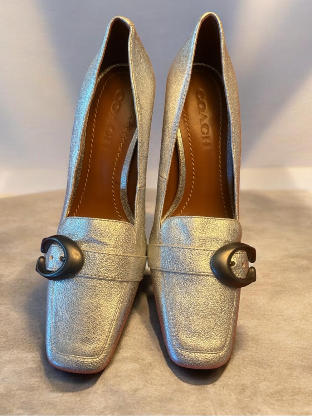 COACH Jade Pump metallic Silver square toes loafers size 5.5B